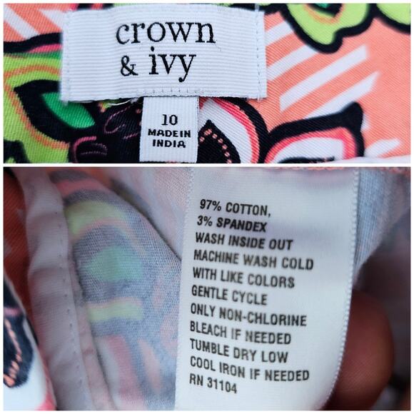 Scallop Hem Shorts Floral Print Stretch Crown & Size 10 Peach Pink Navy Stripes - Picture 2 of 5